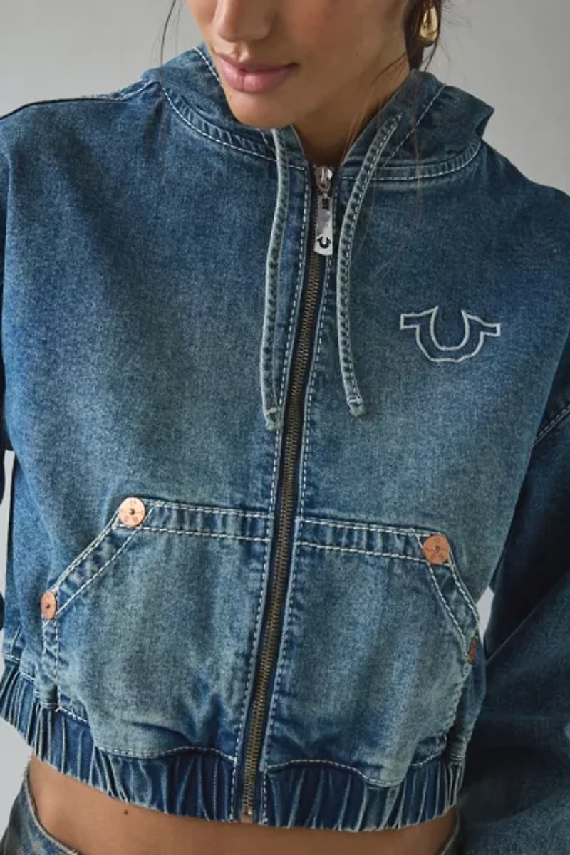 True Religion Horseshoe Graphic Denim Zip-Up Hoodie Sweatshirt