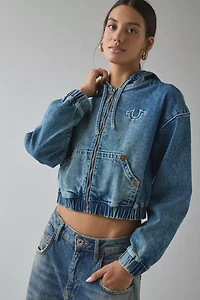 True Religion Horseshoe Graphic Denim Zip-Up Hoodie Sweatshirt