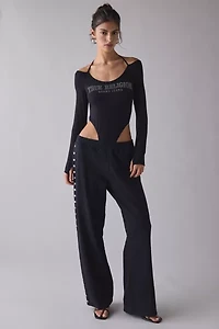 True Religion Crystal Graphic Halter Tie Long Sleeve Bodysuit