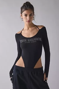 True Religion Crystal Graphic Halter Tie Long Sleeve Bodysuit