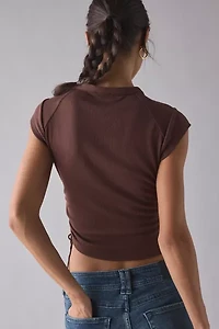 True Religion Crystal Graphic V-Notch Side Ruched Baby Tee