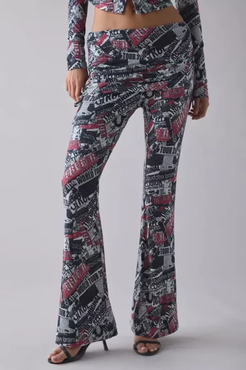 True Religion World Tour Print Asymmetric Ruched Foldover Pant