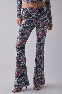 True Religion World Tour Print Asymmetric Ruched Foldover Pant