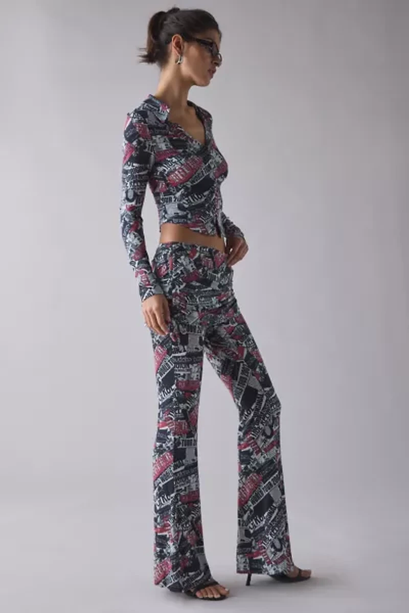 True Religion World Tour Print Asymmetric Ruched Foldover Pant