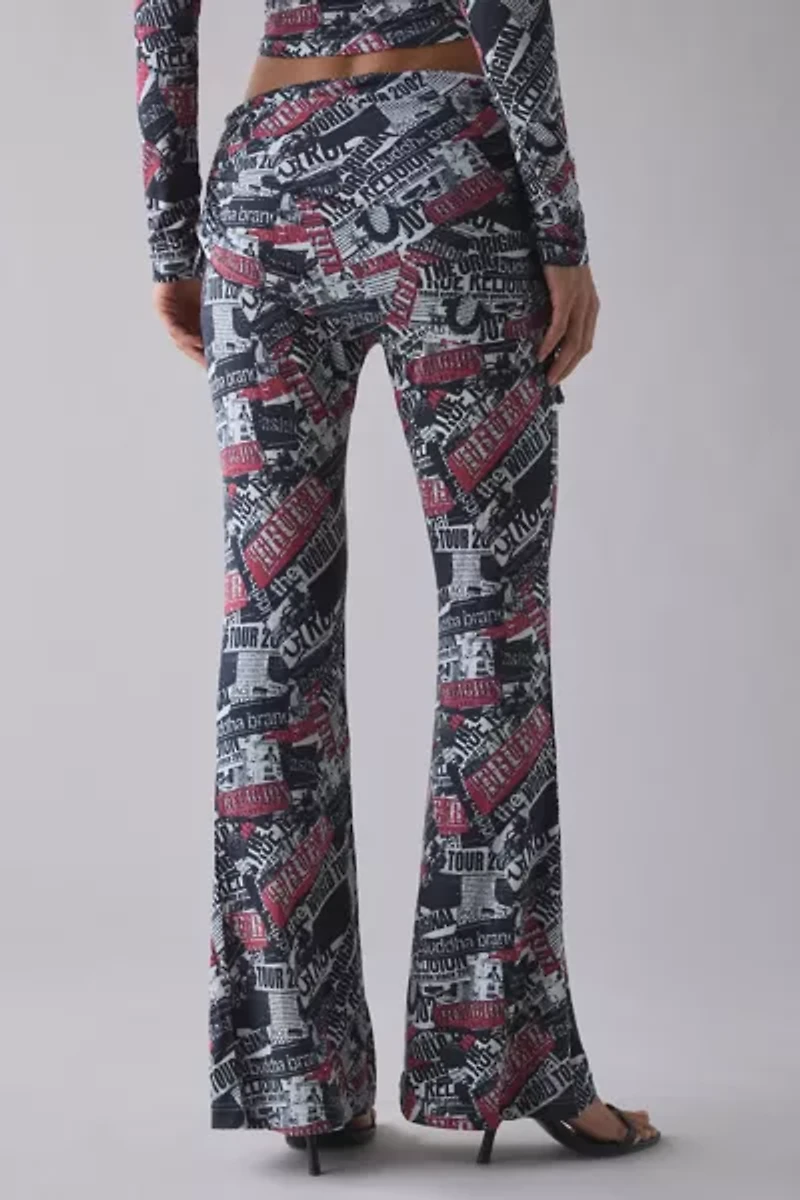 True Religion World Tour Print Asymmetric Ruched Foldover Pant