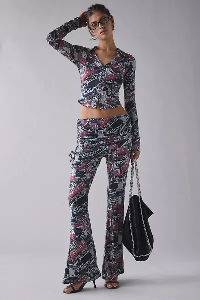 True Religion World Tour Print Asymmetric Ruched Foldover Pant