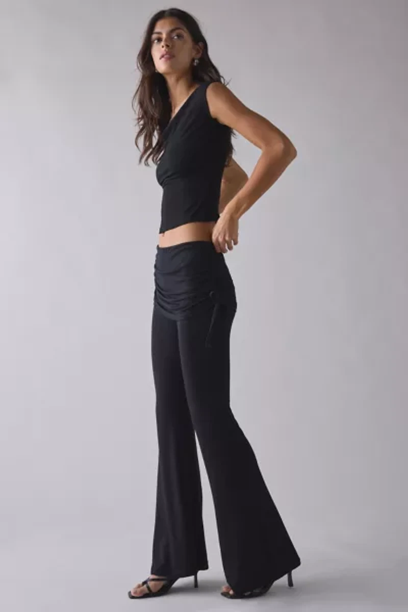 True Religion Asymmetric Ruched Side-Tie Foldover Flare Pant
