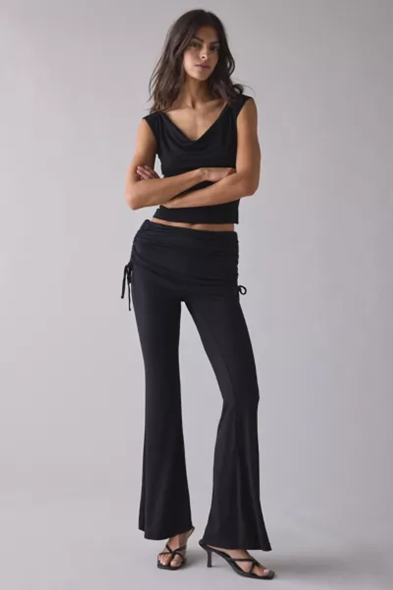 True Religion Asymmetric Ruched Side-Tie Foldover Flare Pant