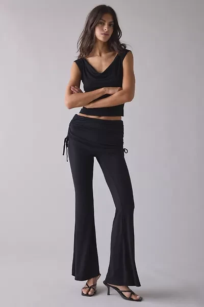 True Religion Asymmetric Ruched Side-Tie Foldover Flare Pant