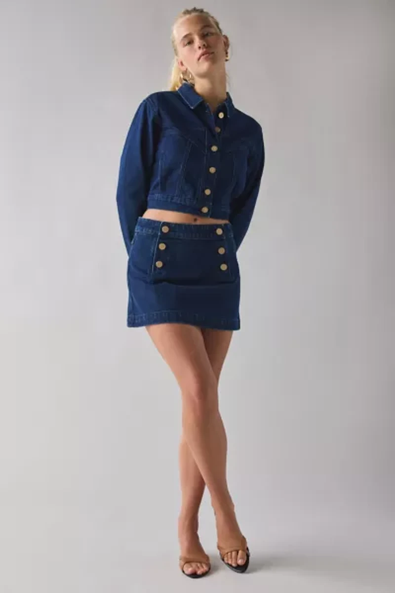 Abrand 95 Honey Pie Button Denim A-Line Mini Skirt