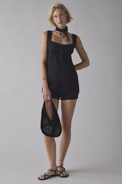 Motel Kenna Button-Front Cotton Babydoll Romper