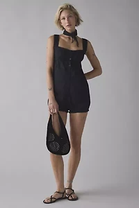 Motel Kenna Button-Front Cotton Babydoll Romper