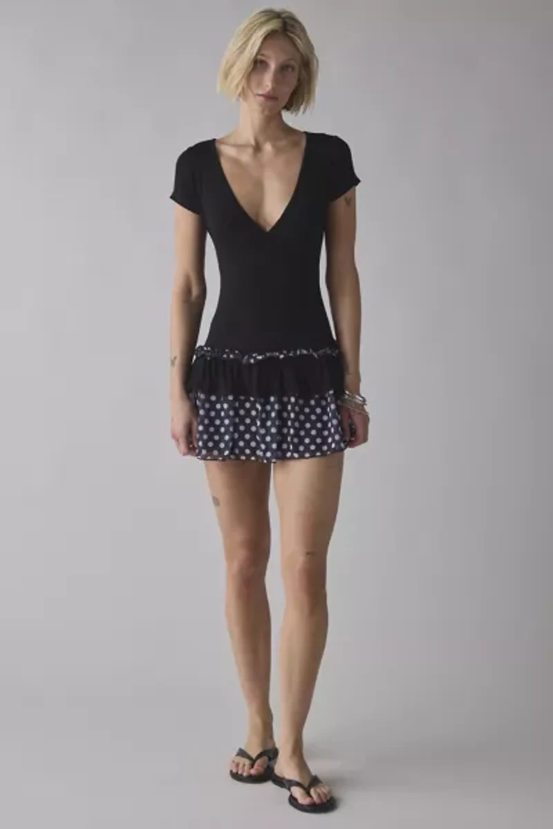 Motel Navya Ruffle Wrap Drop Waist Mini Dress