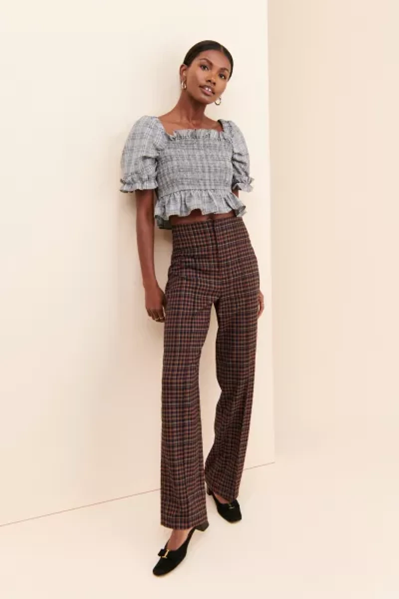 English Factory Plaid Smocked Top