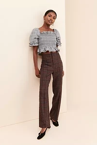 English Factory Plaid Smocked Top