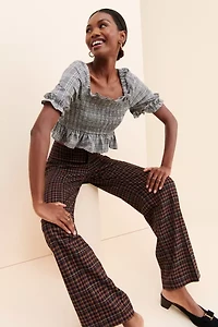 English Factory Plaid Smocked Top
