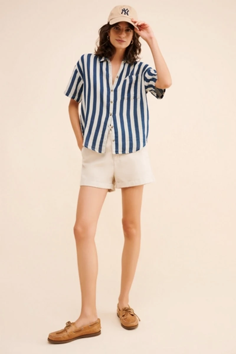 Brixton Mykonos Striped Boyfriend Shirt