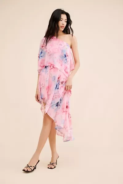 Guizio Ayla One-Shoulder Chiffon Dress