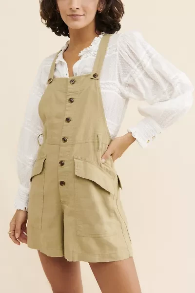 Boho Linen Short Overalls