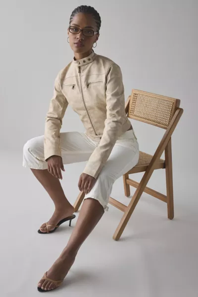 Lioness Bella Faux Leather Cropped Moto Jacket