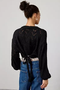 Kimchi Blue Pointelle Knit Tie-Back Cropped Shrug Cardigan