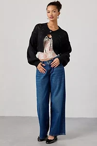 Kimchi Blue Pointelle Knit Tie-Back Cropped Shrug Cardigan