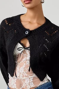 Kimchi Blue Pointelle Knit Tie-Back Cropped Shrug Cardigan