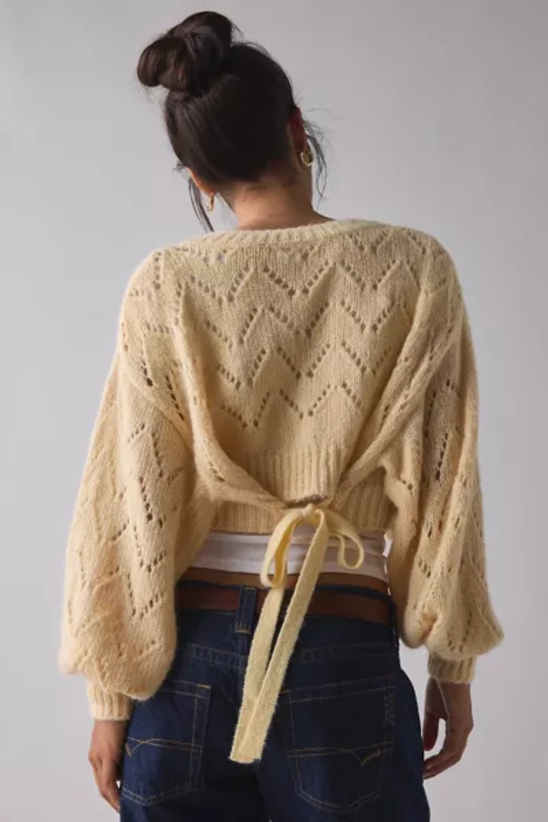 Kimchi Blue Pointelle Knit Tie-Back Cropped Shrug Cardigan