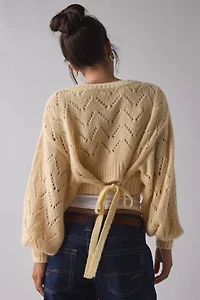 Kimchi Blue Pointelle Knit Tie-Back Cropped Shrug Cardigan