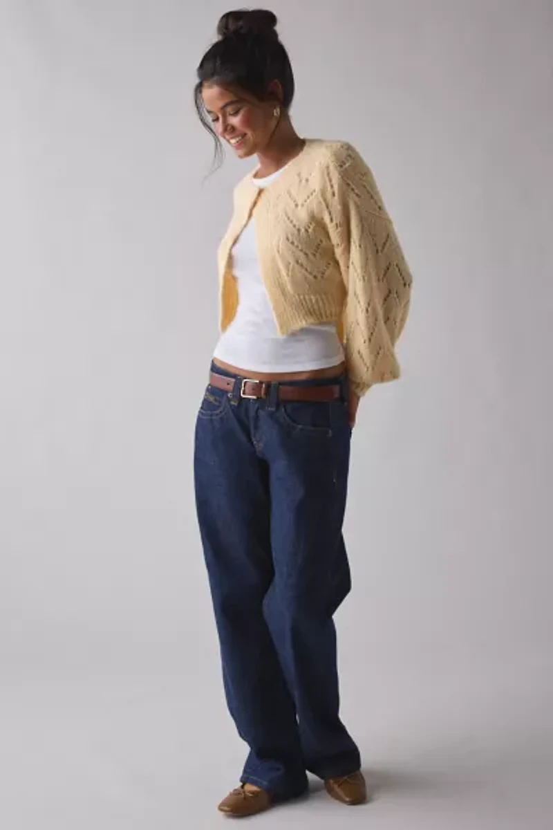 Kimchi Blue Pointelle Knit Tie-Back Cropped Shrug Cardigan