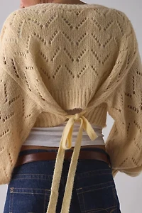 Kimchi Blue Pointelle Knit Tie-Back Cropped Shrug Cardigan