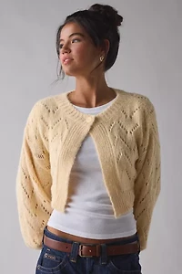 Kimchi Blue Pointelle Knit Tie-Back Cropped Shrug Cardigan