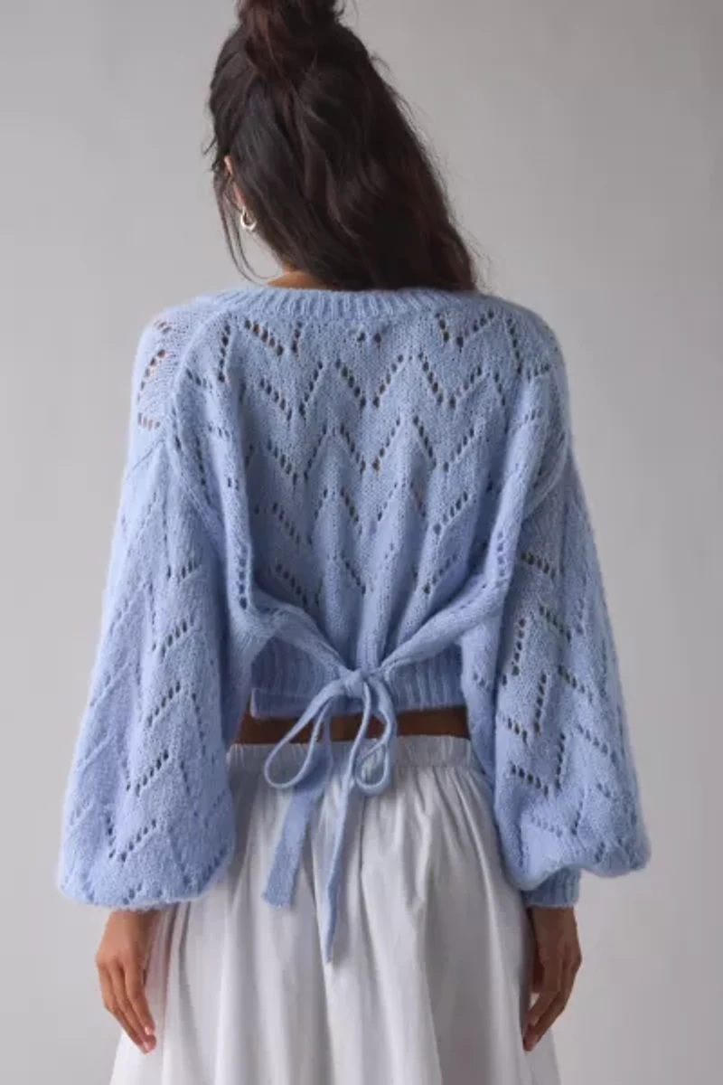 Kimchi Blue Pointelle Knit Tie-Back Cropped Shrug Cardigan