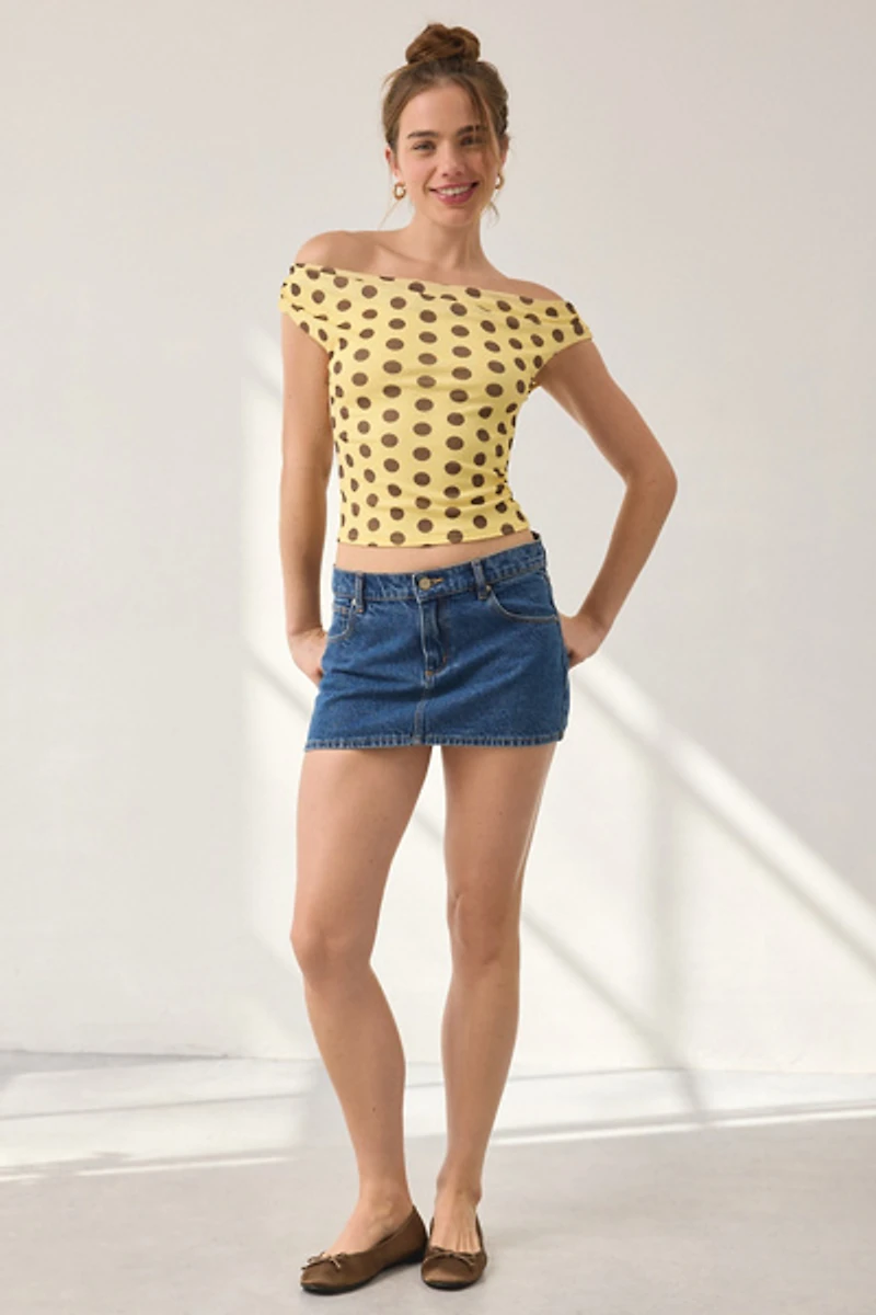UO Fia Mesh Off-The-Shoulder Crop Top