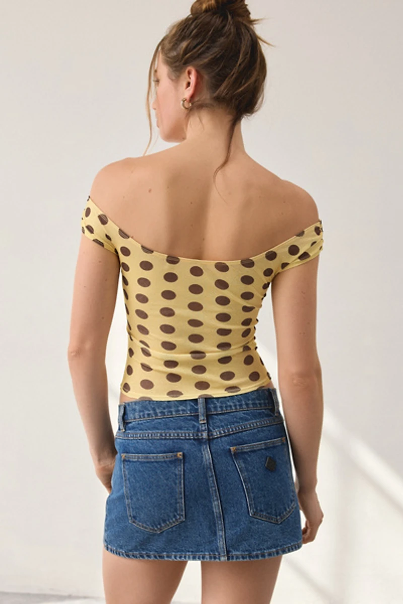 UO Fia Mesh Off-The-Shoulder Crop Top