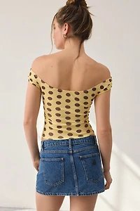 UO Fia Mesh Off-The-Shoulder Crop Top