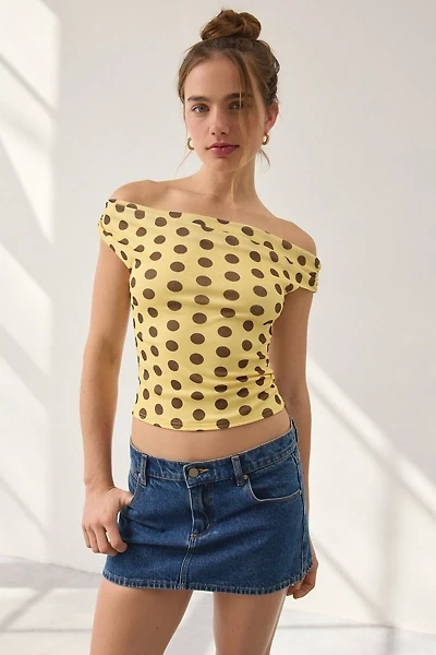 UO Fia Mesh Off-The-Shoulder Crop Top