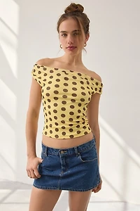 UO Fia Mesh Off-The-Shoulder Crop Top