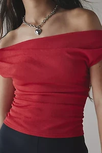 UO Fia Mesh Off-The-Shoulder Crop Top