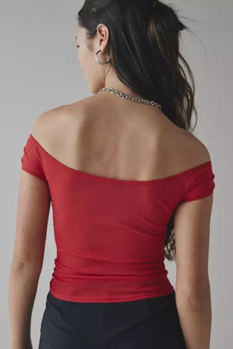 UO Fia Mesh Off-The-Shoulder Crop Top