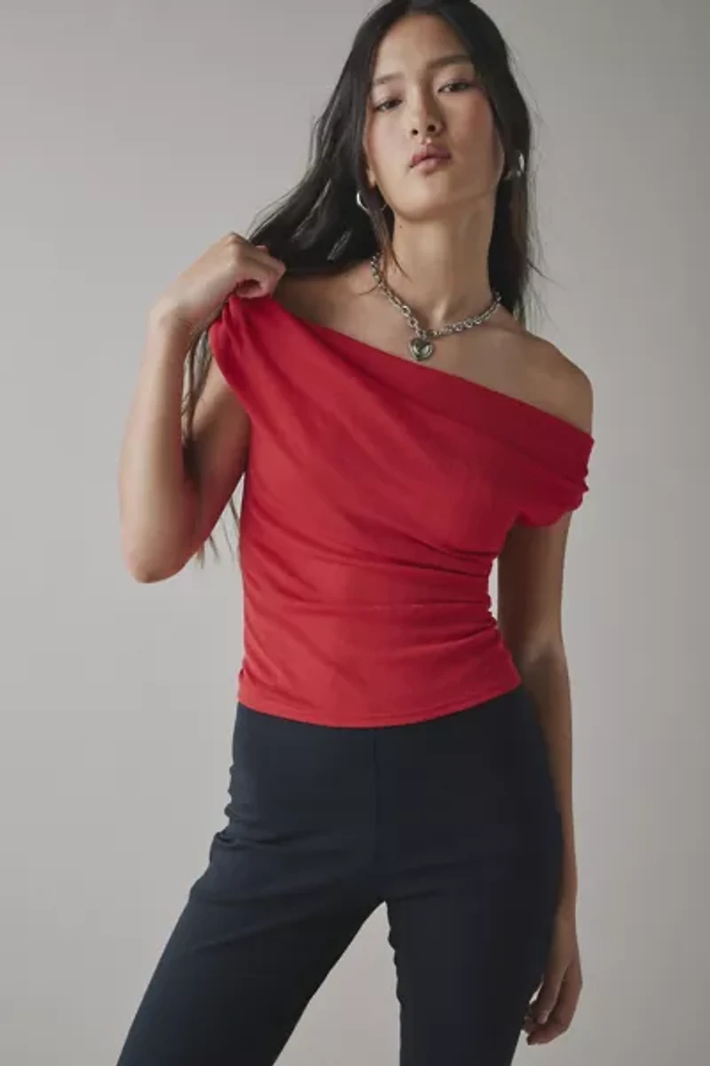 UO Fia Mesh Off-The-Shoulder Crop Top