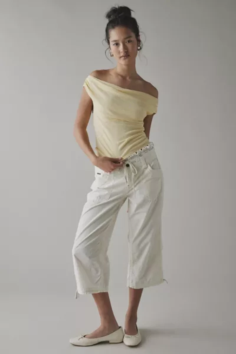UO Fia Mesh Off-The-Shoulder Crop Top