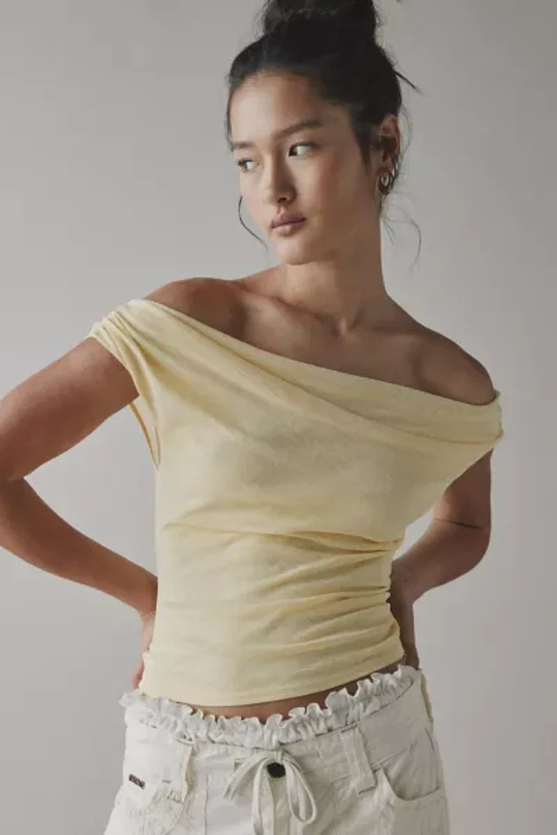 UO Fia Mesh Off-The-Shoulder Crop Top