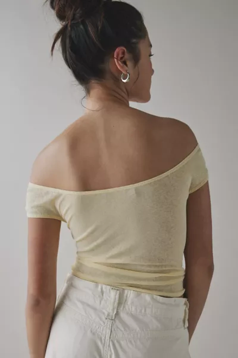 UO Fia Mesh Off-The-Shoulder Crop Top