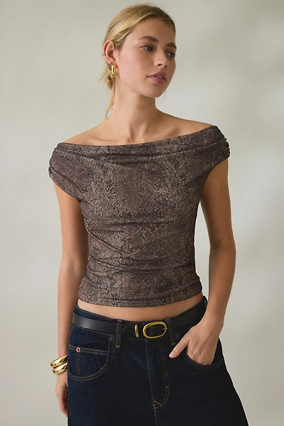 UO Fia Mesh Off-The-Shoulder Crop Top