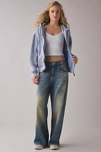 BDG Field Day Waffle Knit Zip-Up Hoodie Sweatshirt