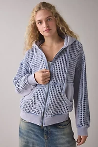 BDG Field Day Waffle Knit Zip-Up Hoodie Sweatshirt