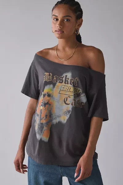 DAY Rock Band Graphic Off-The-Shoulder Oversized Tee