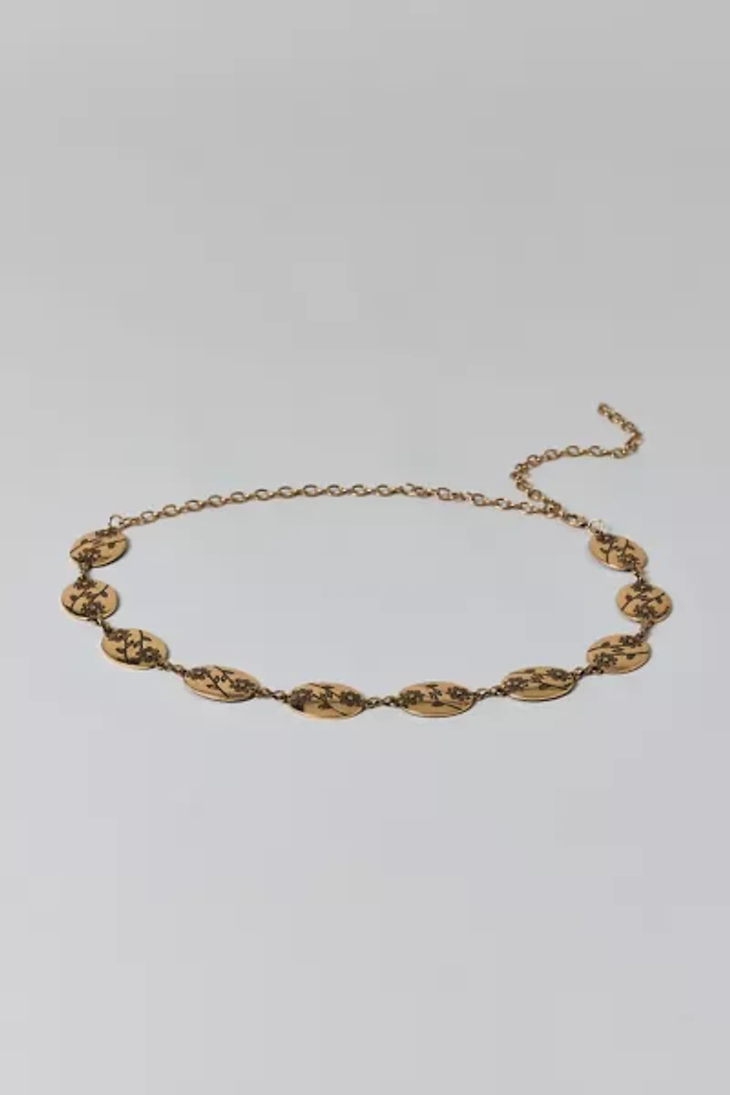 Etched Flower Metal Chain Belt