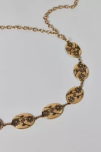 Etched Flower Metal Chain Belt